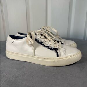 Tory Sport Ruffle White Leather Sneaker Low Top Lace Up Womens Size 9